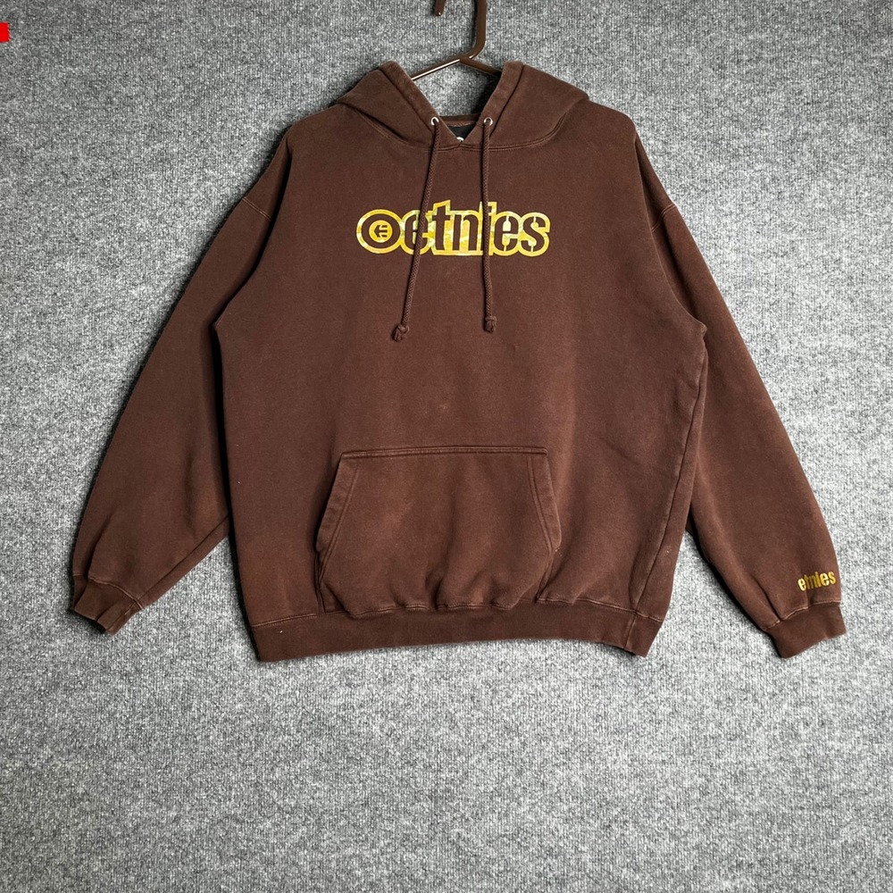 Vintage Y2K Etnies Skateboarding Hoodie Brown Yellow Camo Logo Men Large